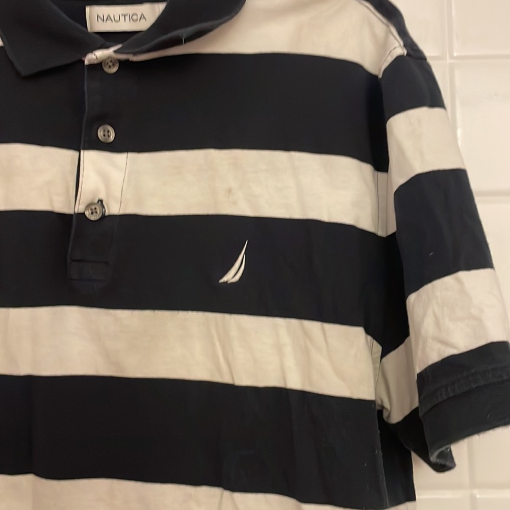 Náutica striped print (blue / white) polo shirt. Size M. Short sleeves, used - Picture 4 of 15